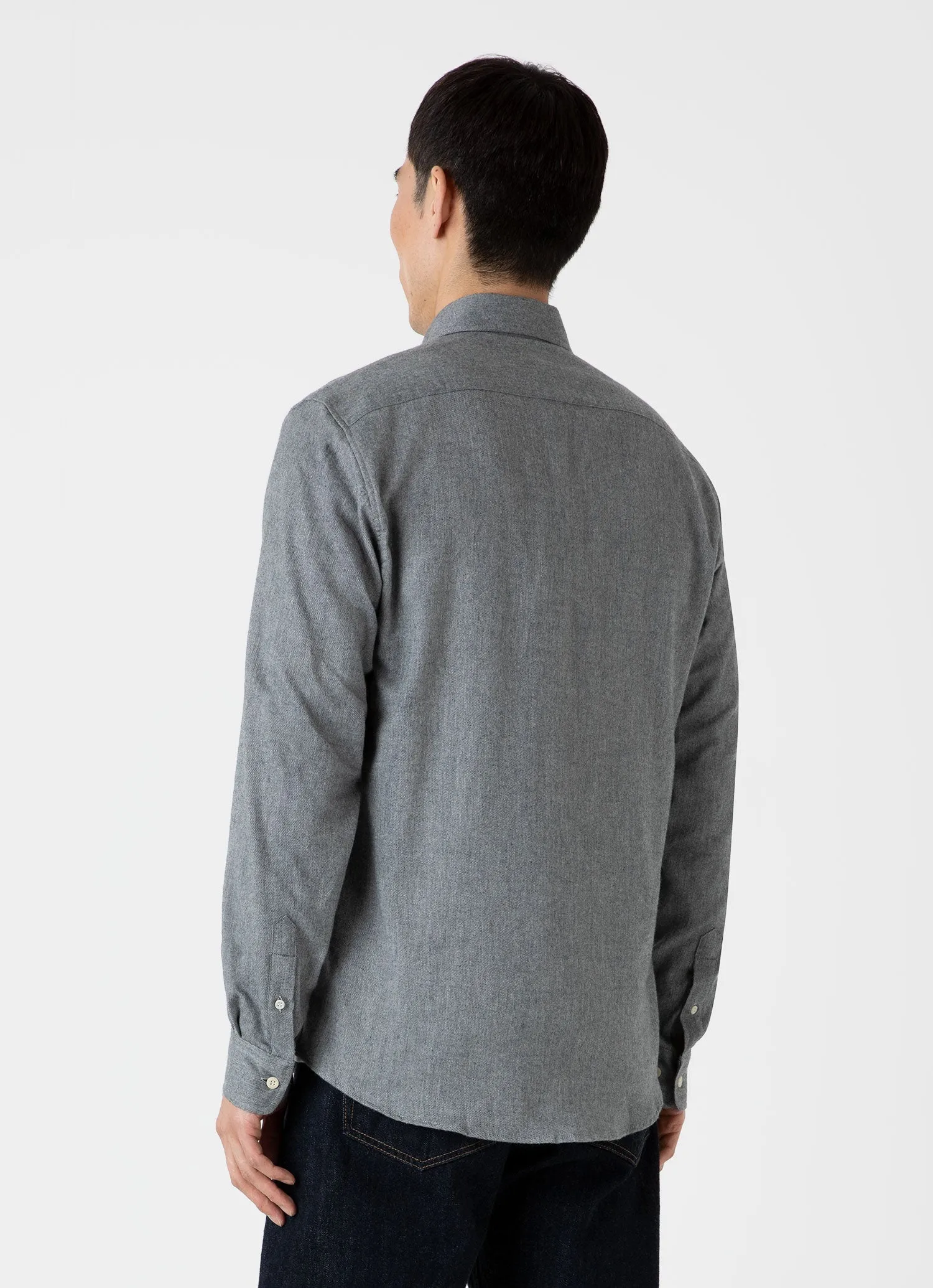 Men's Button Down Flannel Shirt in Mid Grey Melange sold by Sunspel product image thumbnail 4