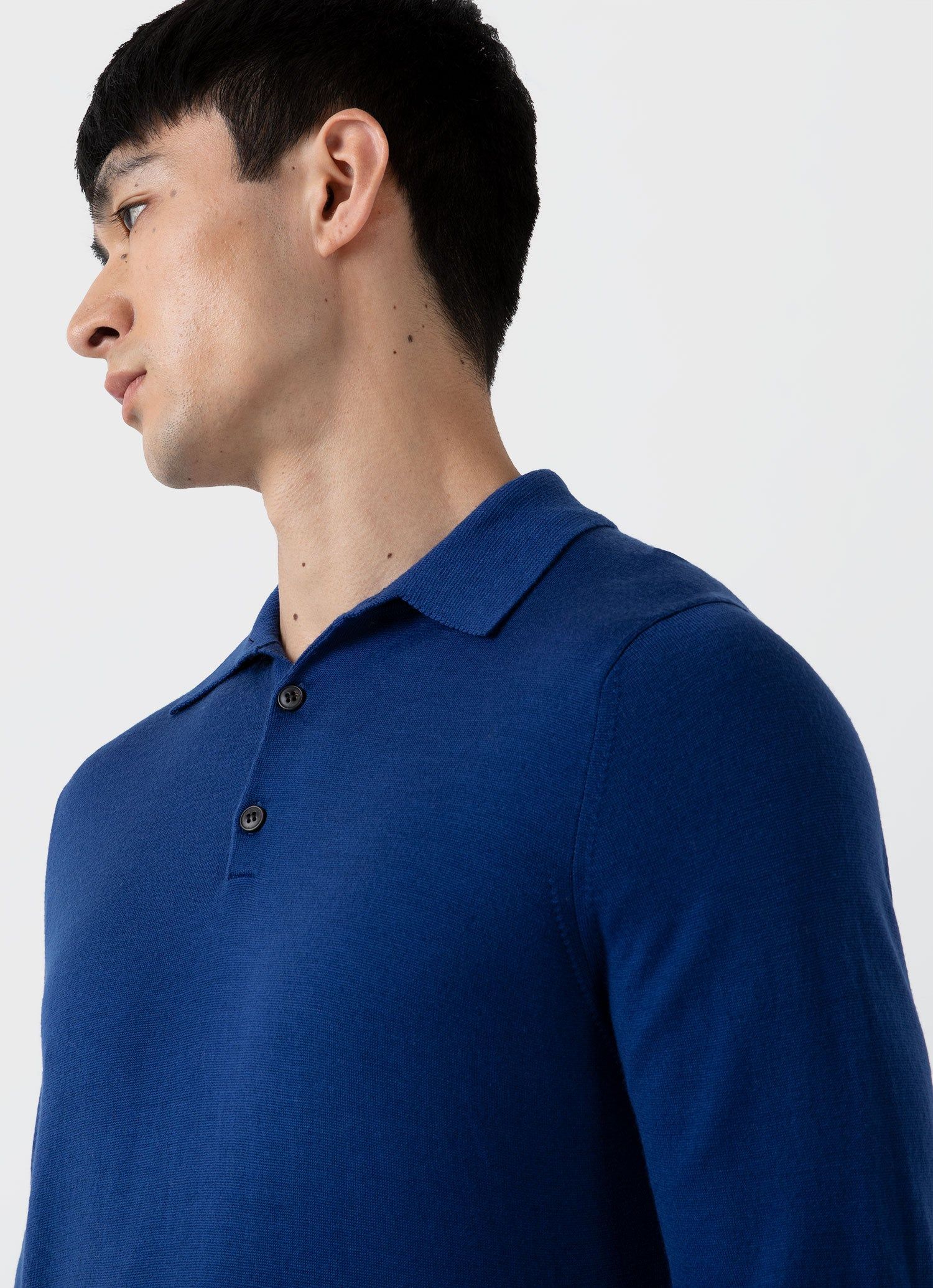 Men's Extra-Fine Merino Polo Shirt in Space Blue sold by Sunspel product image thumbnail 5