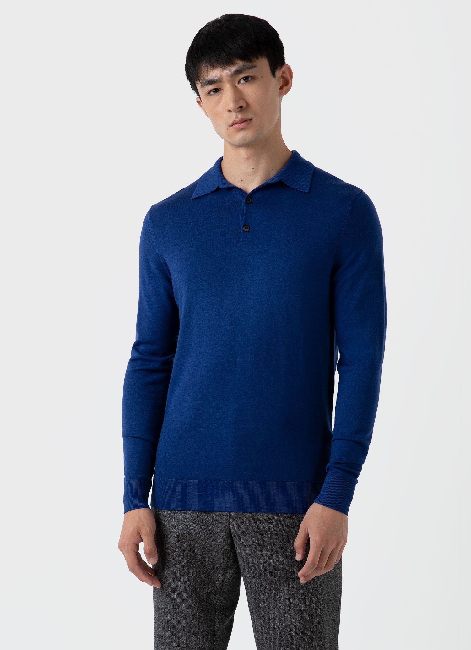 Men's Extra-Fine Merino Polo Shirt in Space Blue sold by Sunspel product image thumbnail 2