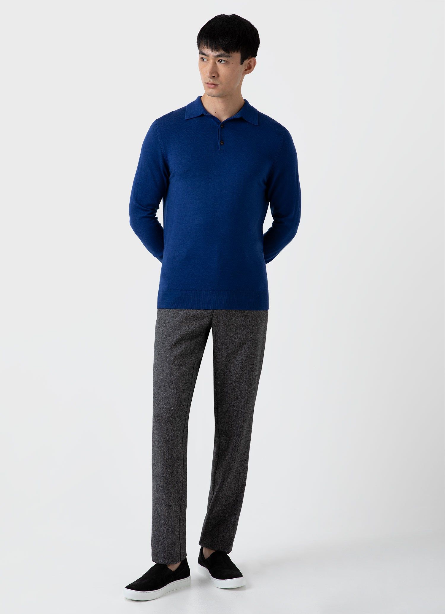 Men's Extra-Fine Merino Polo Shirt in Space Blue sold by Sunspel product image thumbnail 3