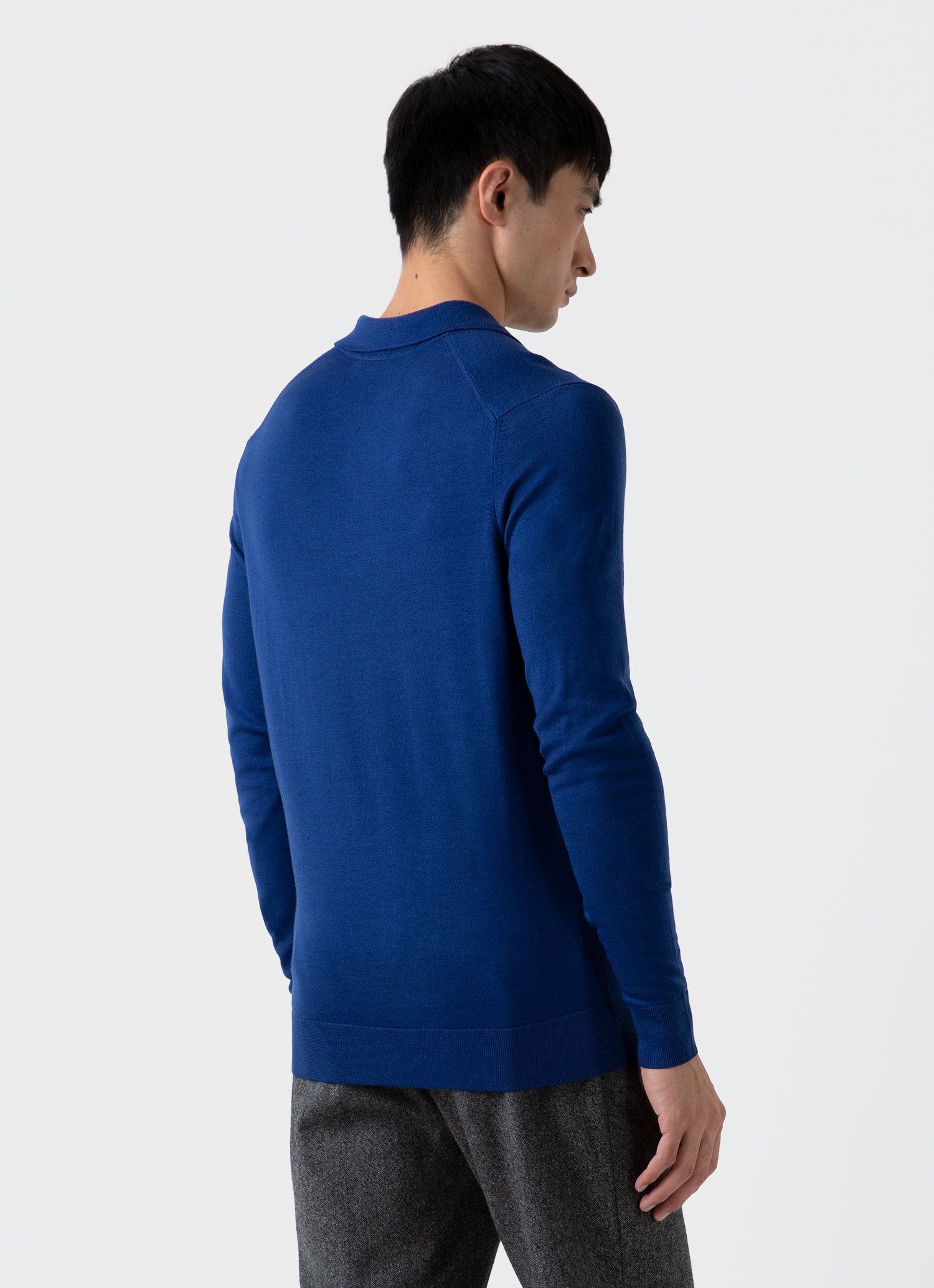 Men's Extra-Fine Merino Polo Shirt in Space Blue sold by Sunspel product image thumbnail 4