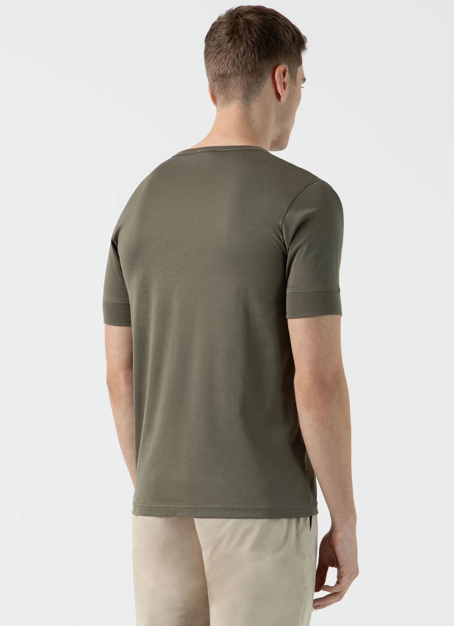 Men's Henley T-shirt in Khaki sold by Sunspel product image thumbnail 5