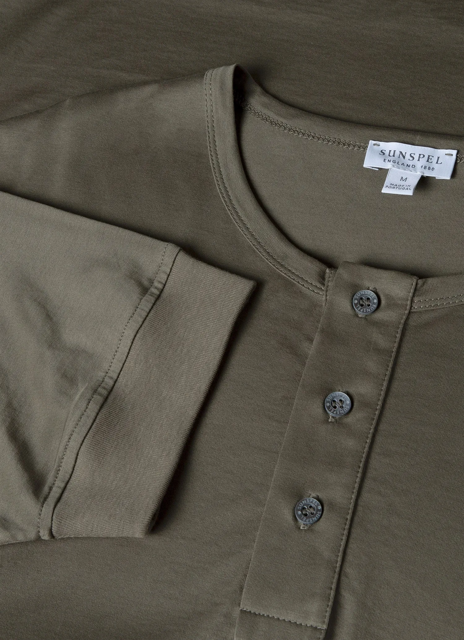 Men's Henley T-shirt in Khaki sold by Sunspel product image thumbnail 4