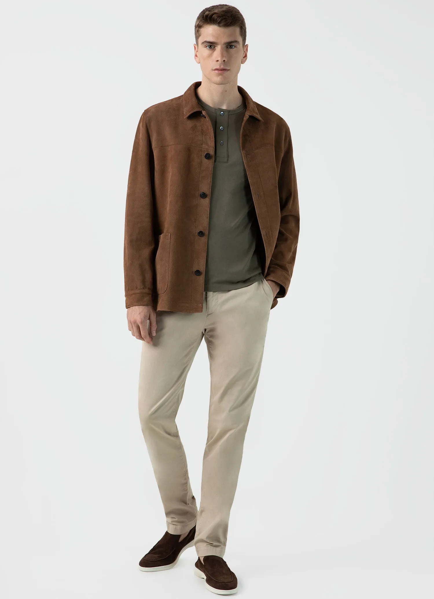 Men's Henley T-shirt in Khaki sold by Sunspel product image thumbnail 3