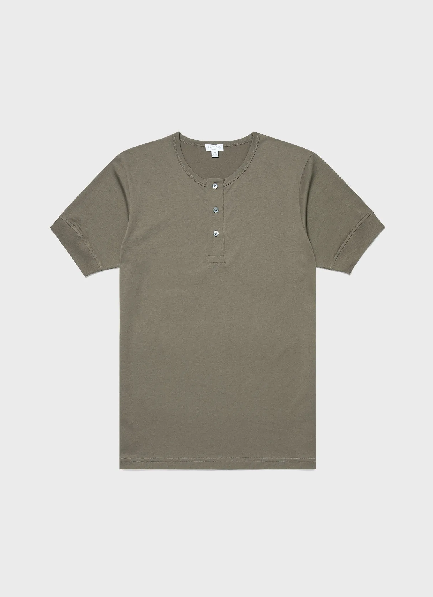 Men's Henley T-shirt in Khaki sold by Sunspel