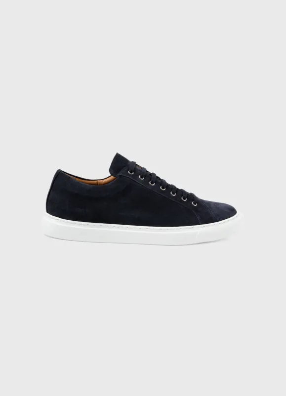 Men's Suede Tennis Shoe in Navy sold by Sunspel