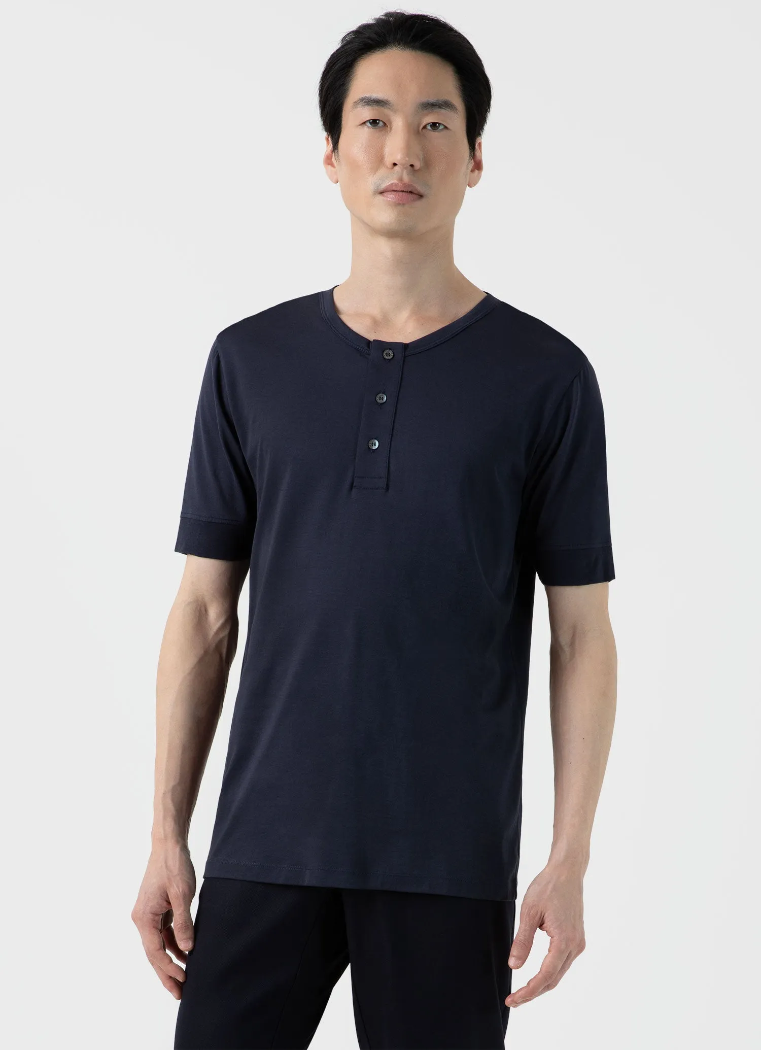 Men's Henley T-shirt in Navy sold by Sunspel product image thumbnail 2