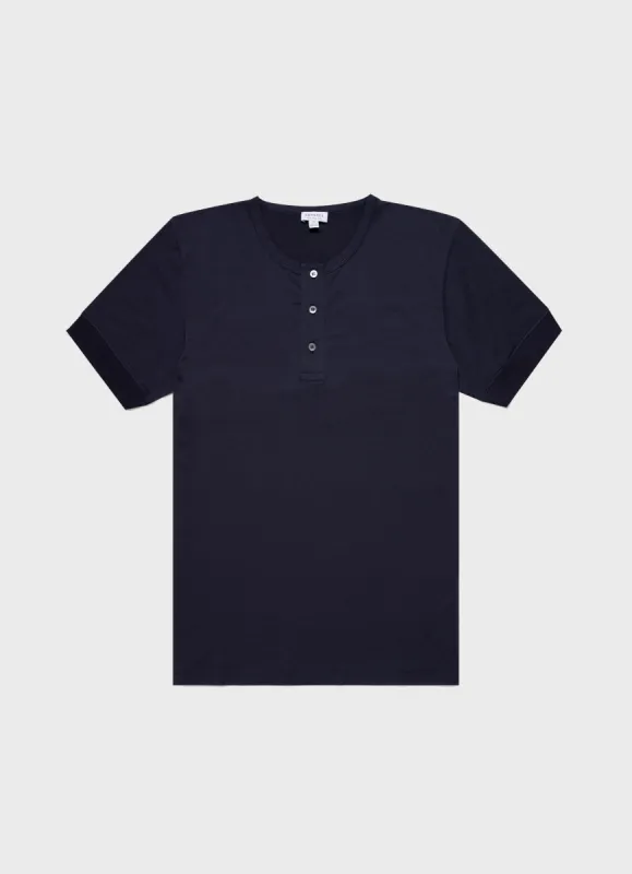 Men's Henley T-shirt in Navy sold by Sunspel