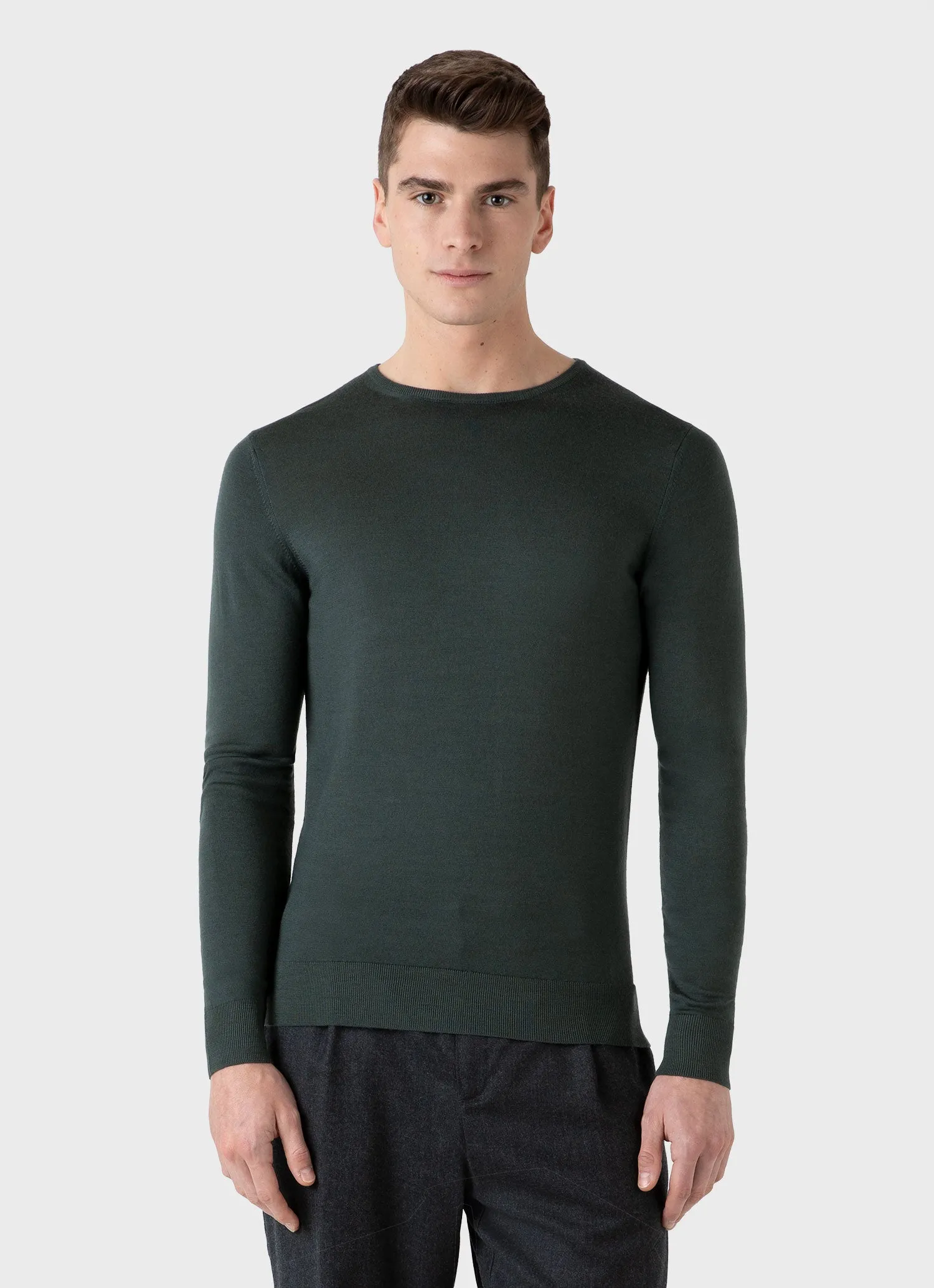 Men's Extra-Fine Merino Crew Neck in Drill Green sold by Sunspel product image thumbnail 2