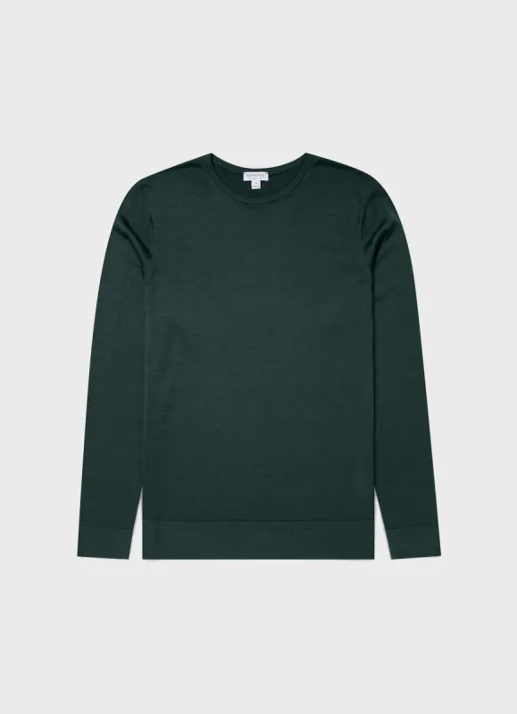 Men's Extra-Fine Merino Crew Neck in Drill Green sold by Sunspel