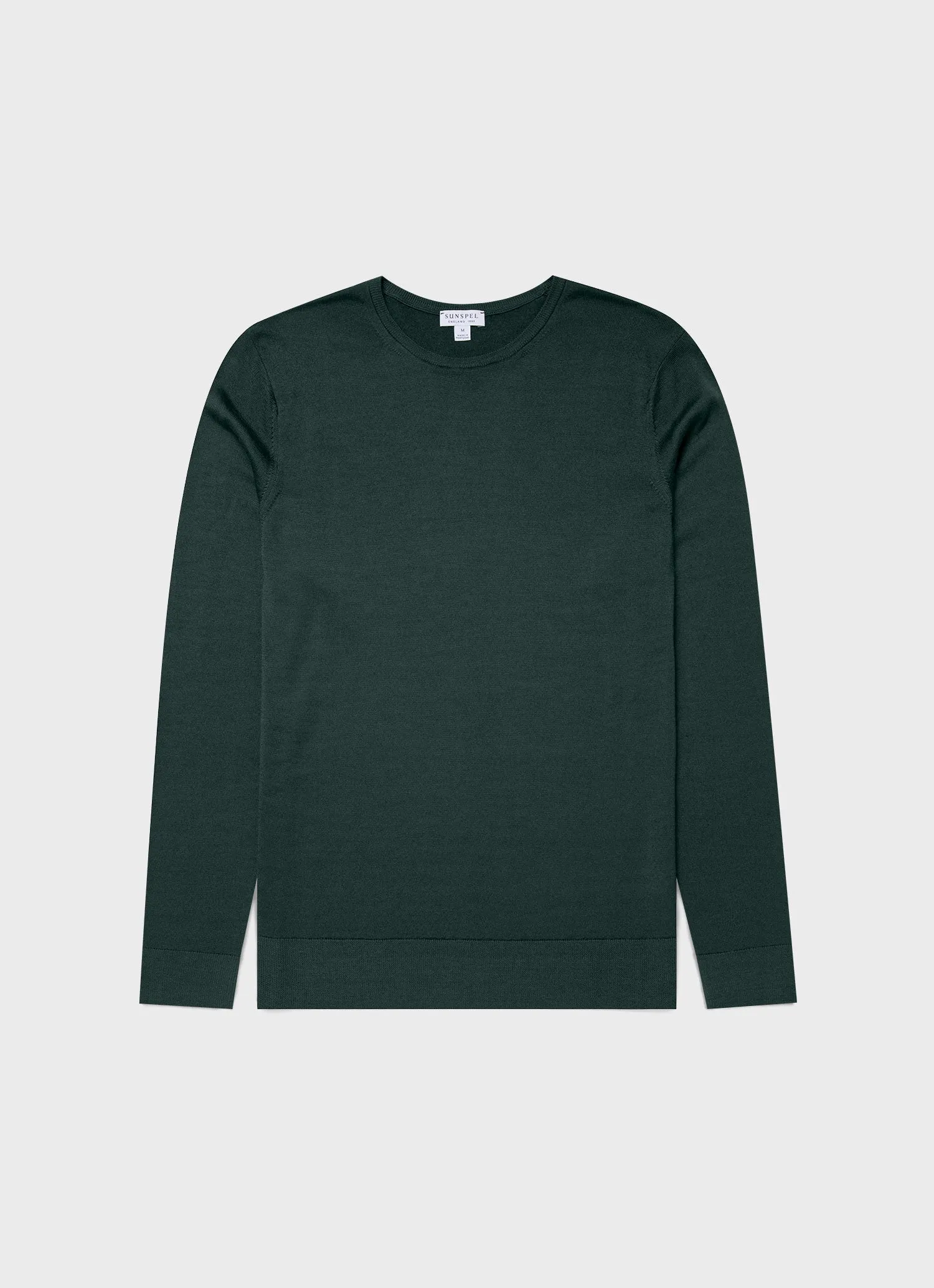 Men's Extra-Fine Merino Crew Neck in Drill Green sold by Sunspel