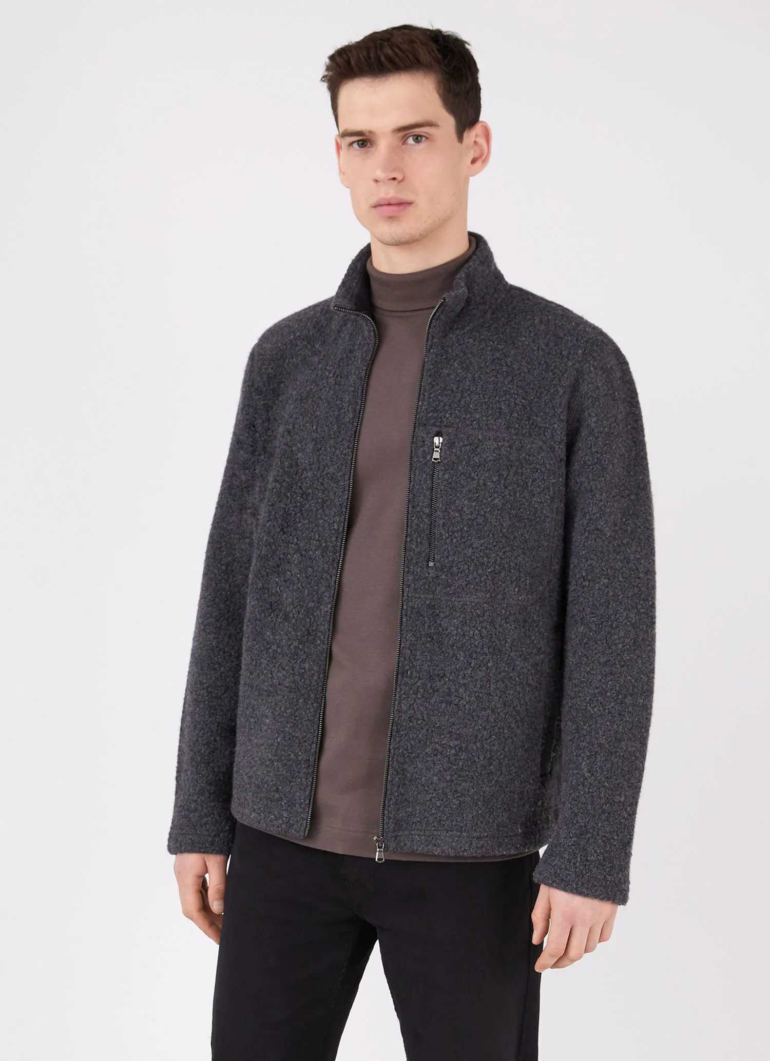 Men's Wool Fleece Jacket in Charcoal Melange sold by Sunspel product image thumbnail 2