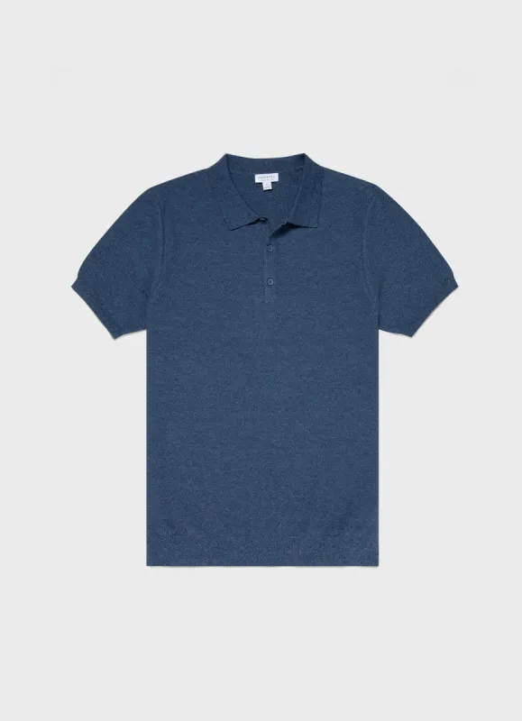 Men's Knit Polo Shirt in Coast sold by Sunspel