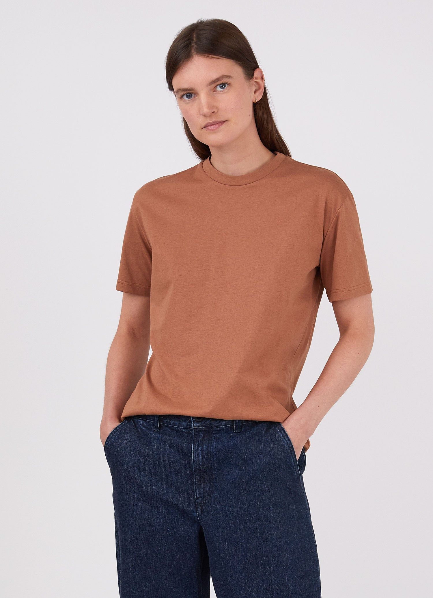 Women's Boy Fit T-shirt in Gingerbread Melange sold by Sunspel