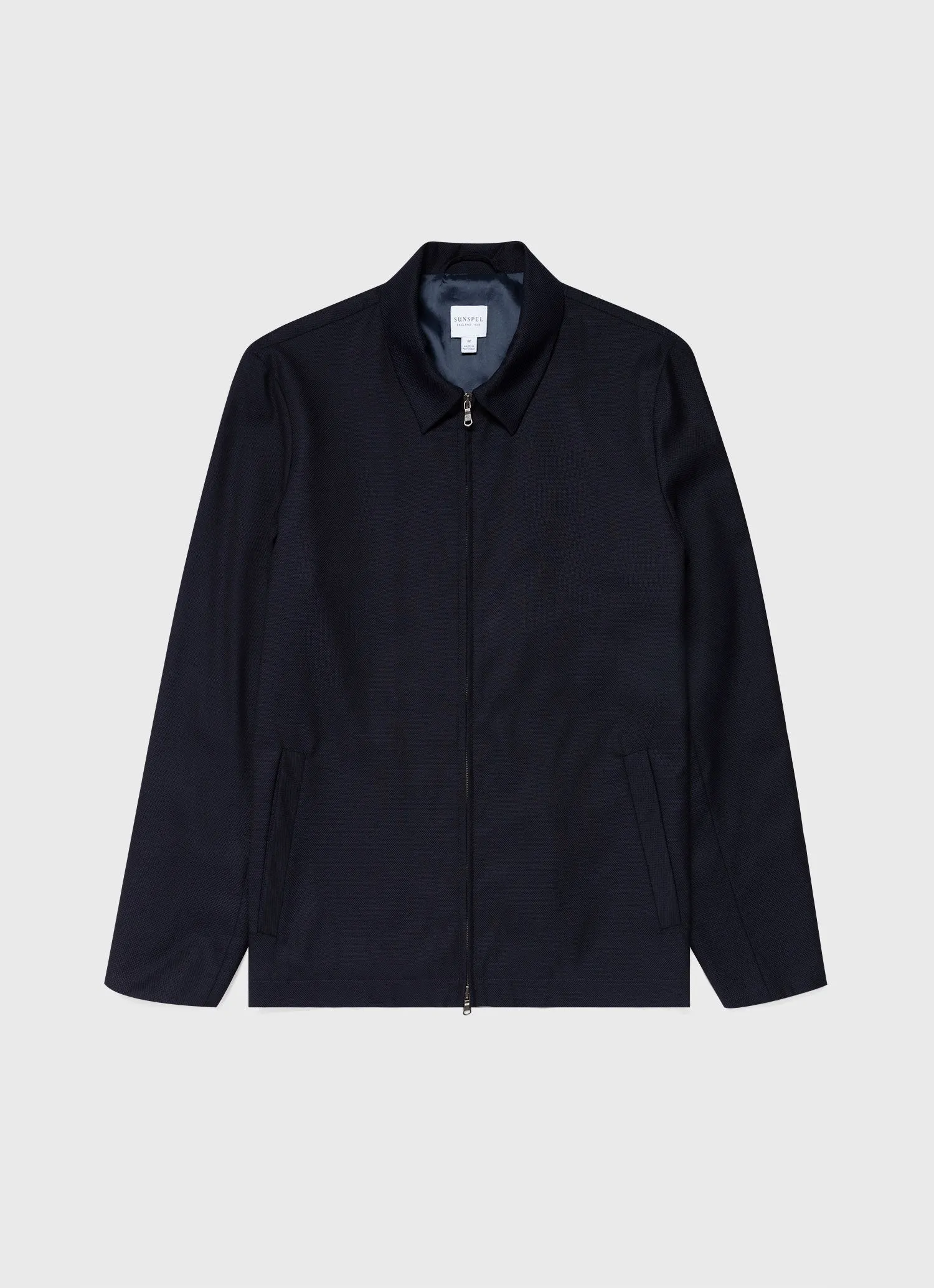 Men's Travel Wool Harrington Jacket in Navy sold by Sunspel