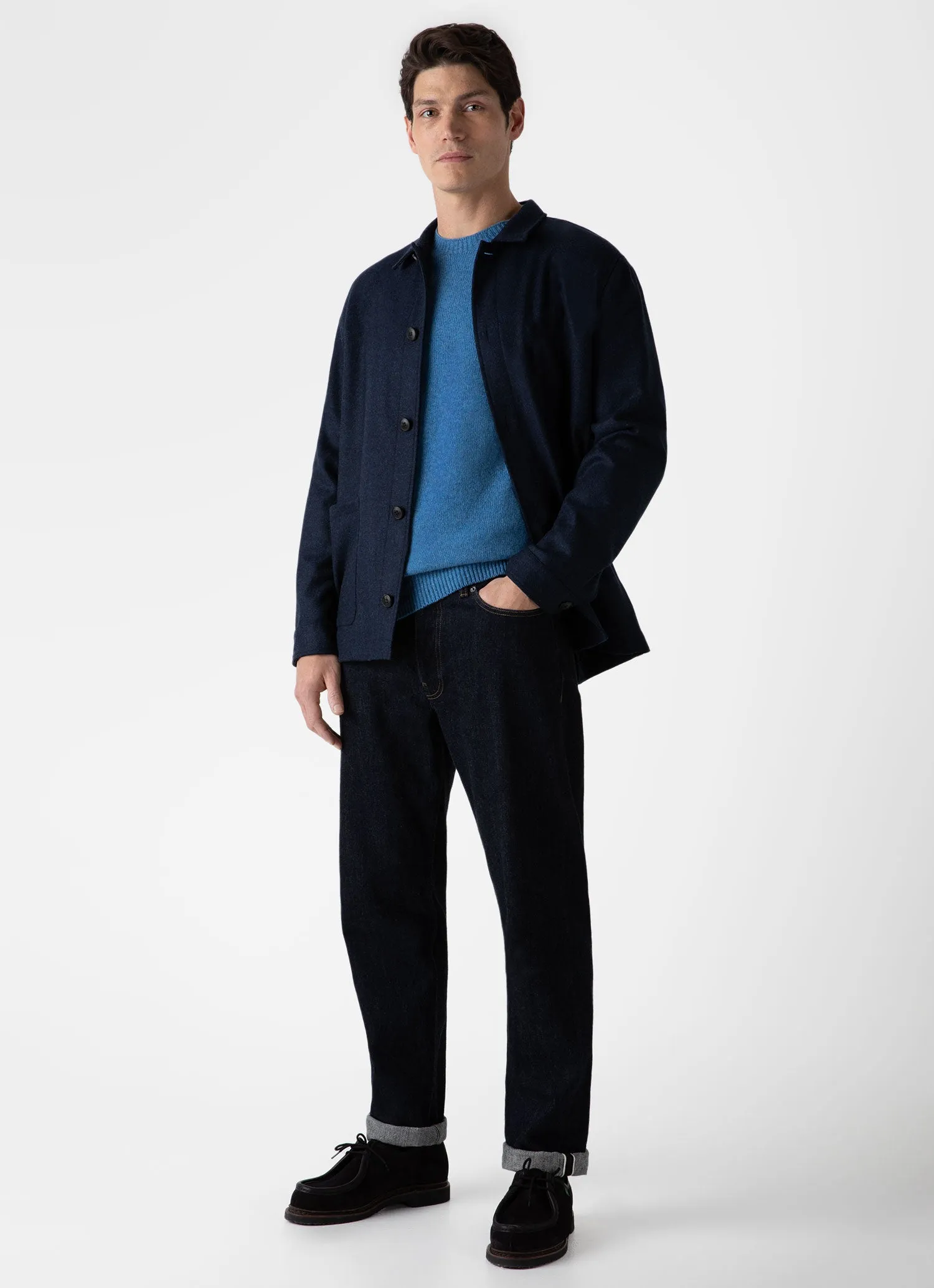 Men's Lambswool Crew Neck Jumper in Blue Jean sold by Sunspel product image thumbnail 3