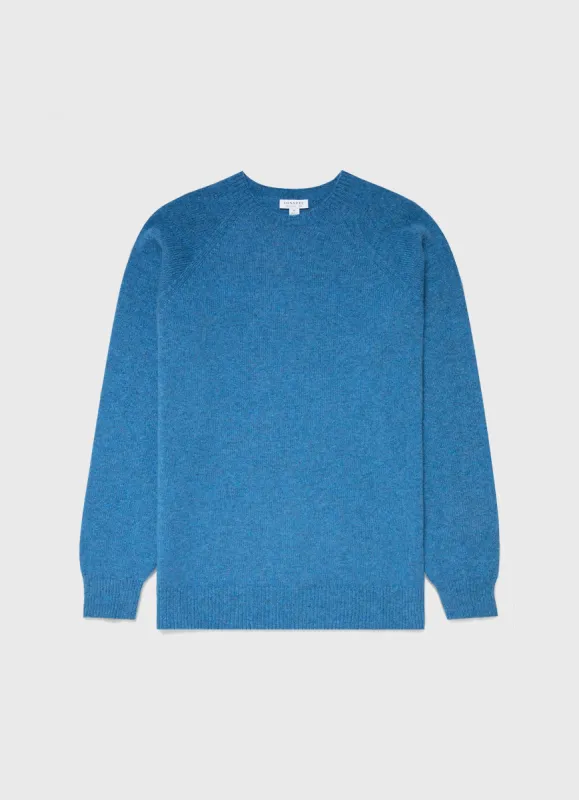 Men's Lambswool Crew Neck Jumper in Blue Jean sold by Sunspel