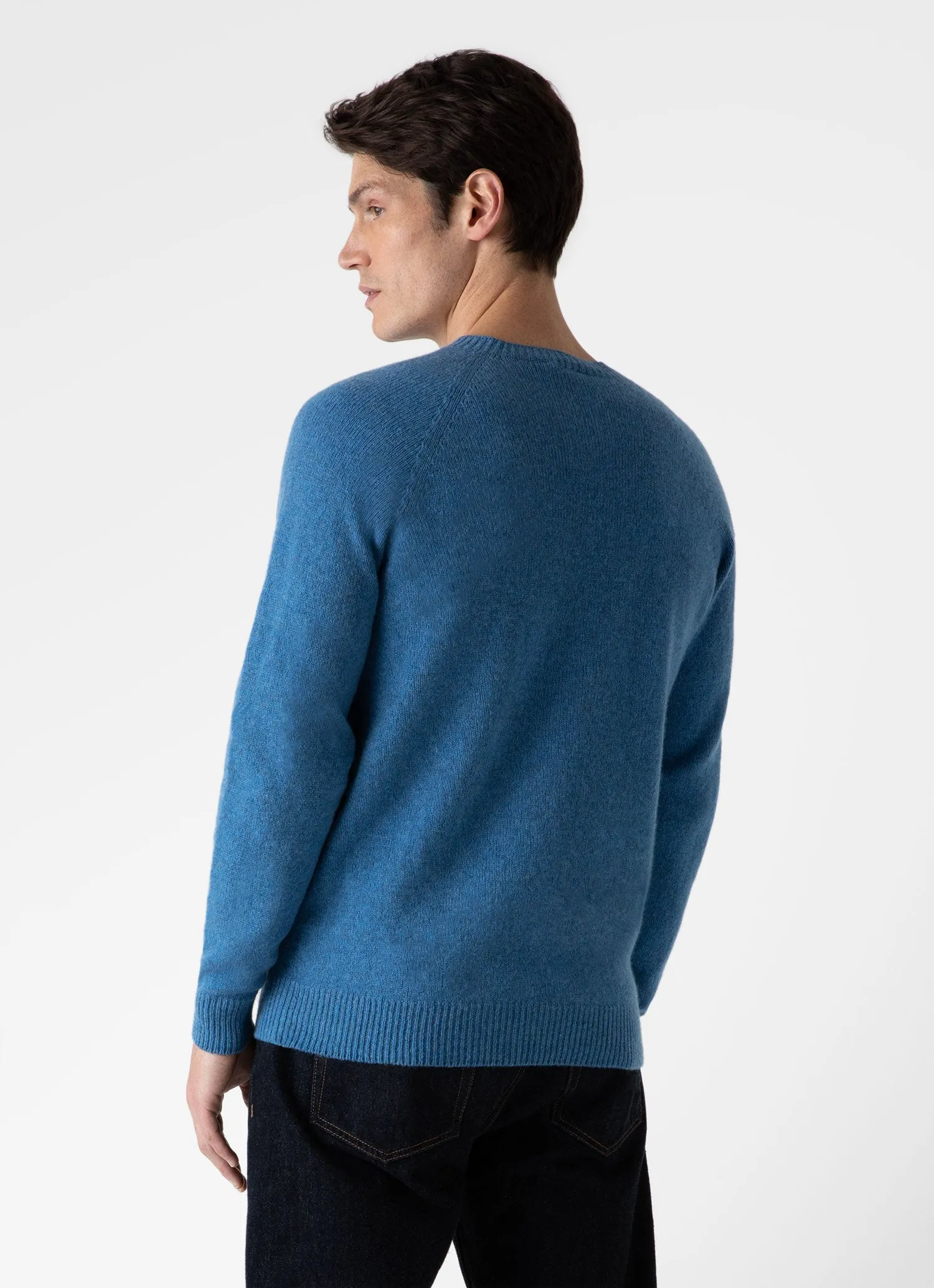 Men's Lambswool Crew Neck Jumper in Blue Jean sold by Sunspel product image thumbnail 5