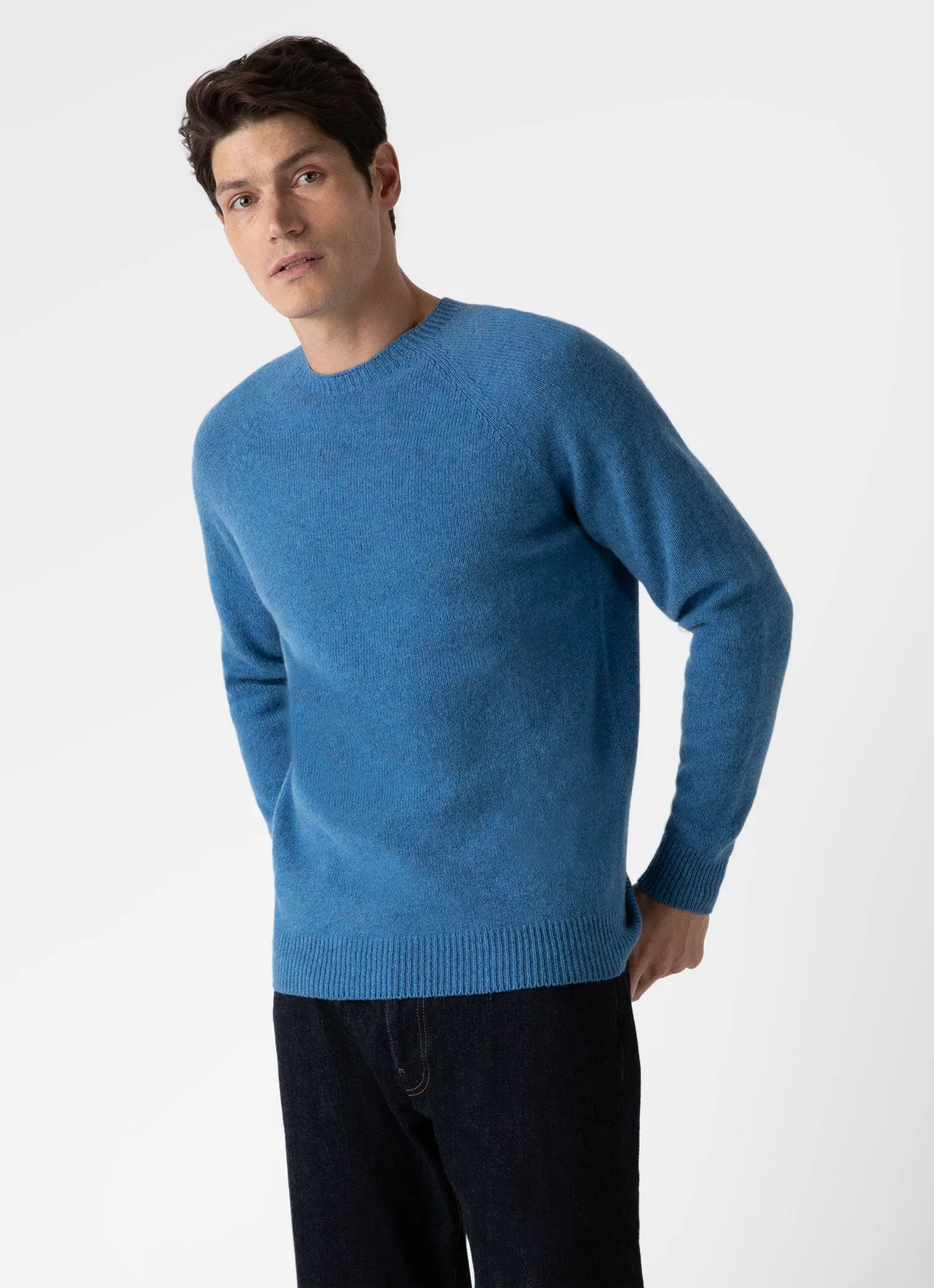 Men's Lambswool Crew Neck Jumper in Blue Jean sold by Sunspel product image thumbnail 2