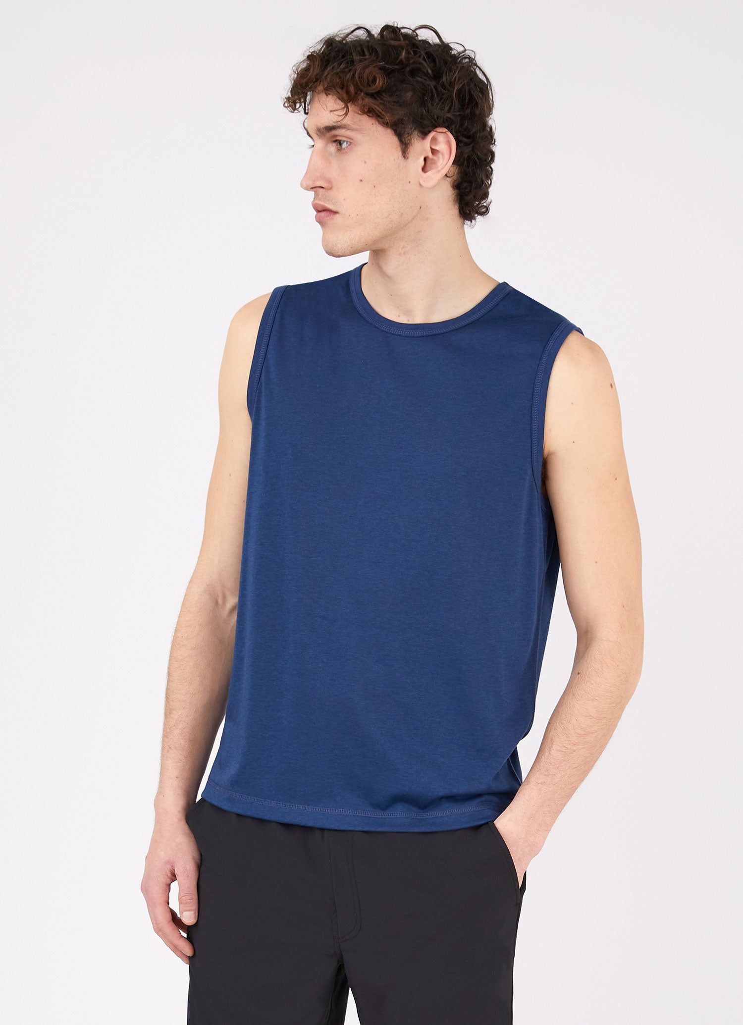 Men's DriRelease Active Vest in Marine Blue sold by Sunspel product image thumbnail 2