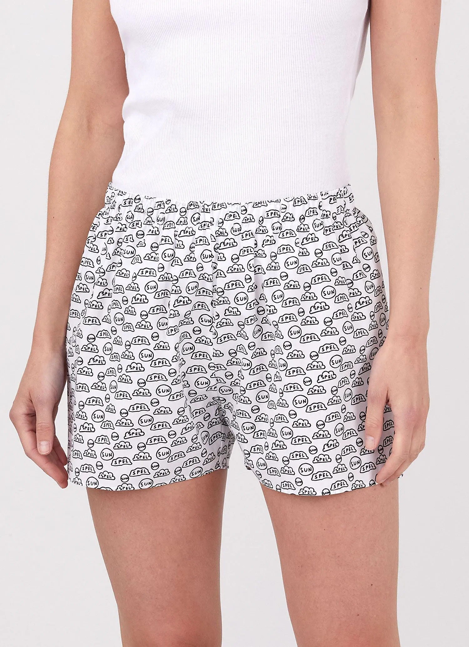 Women's David Shrigley Boxer Shorts in Sun & Clouds sold by Sunspel