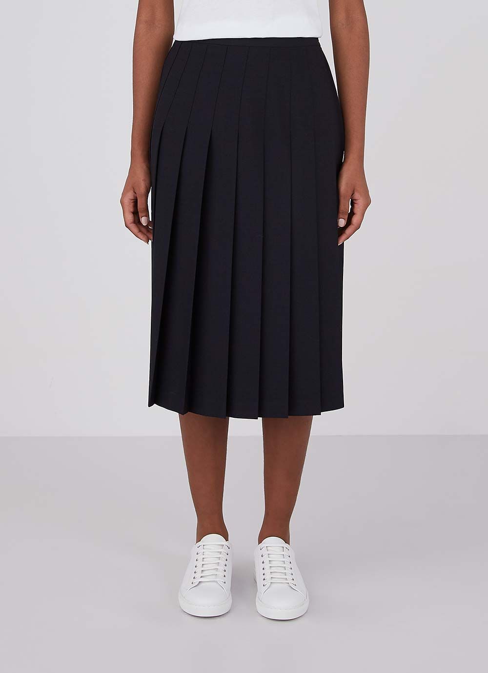 Women's Fine Wool Kilt in Navy sold by Sunspel