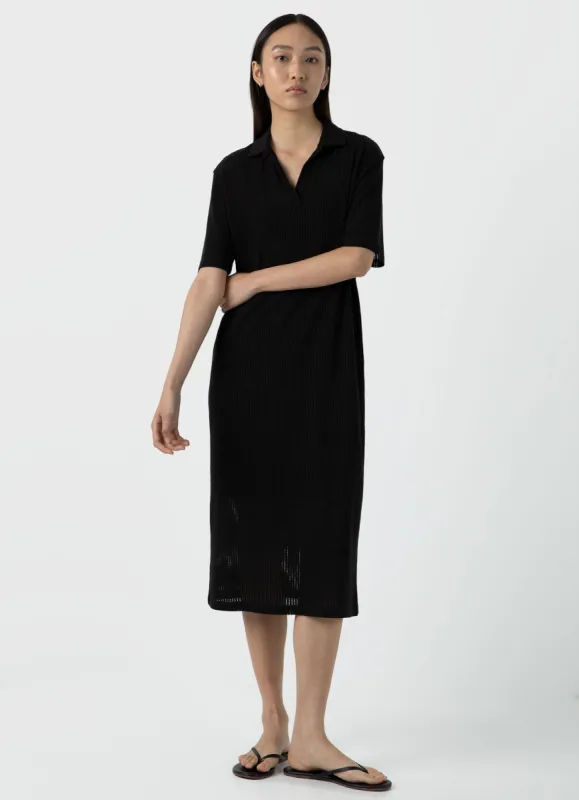 Women's Lace Mesh Polo Dress in Black sold by Sunspel