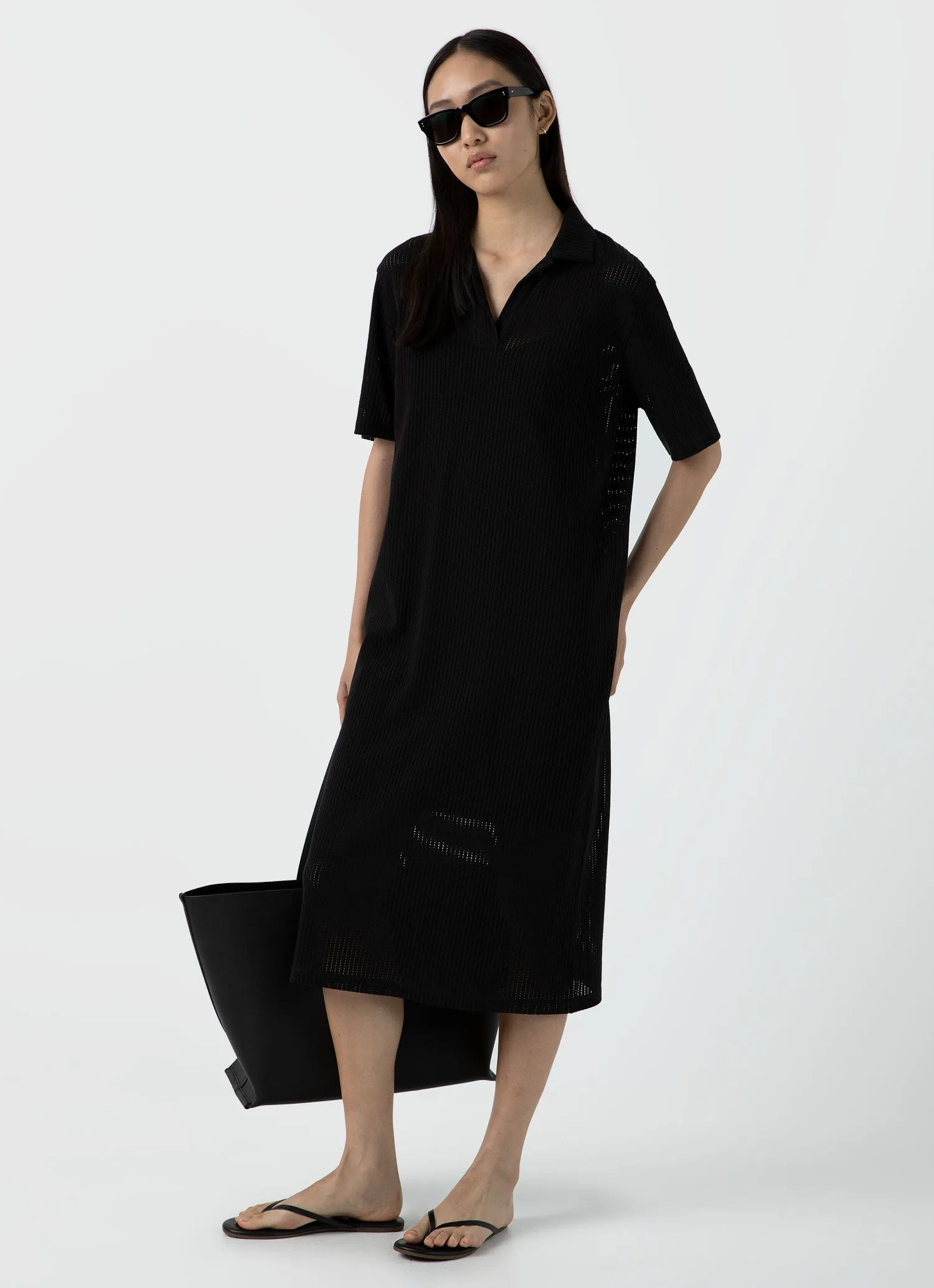 Women's Lace Mesh Polo Dress in Black sold by Sunspel product image thumbnail 2