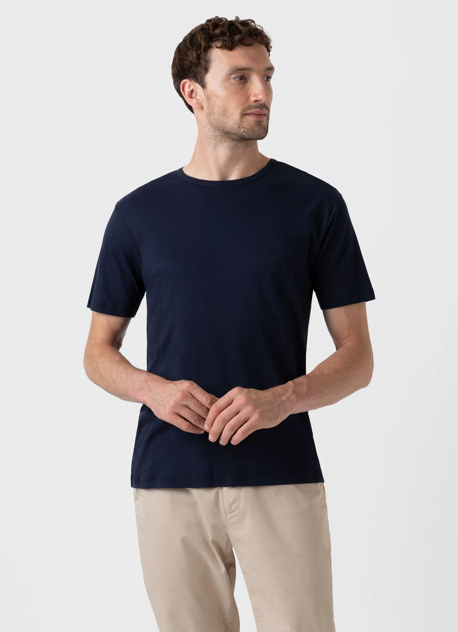 Men's Sea Island Cotton T-shirt in Navy sold by Sunspel product image thumbnail 2