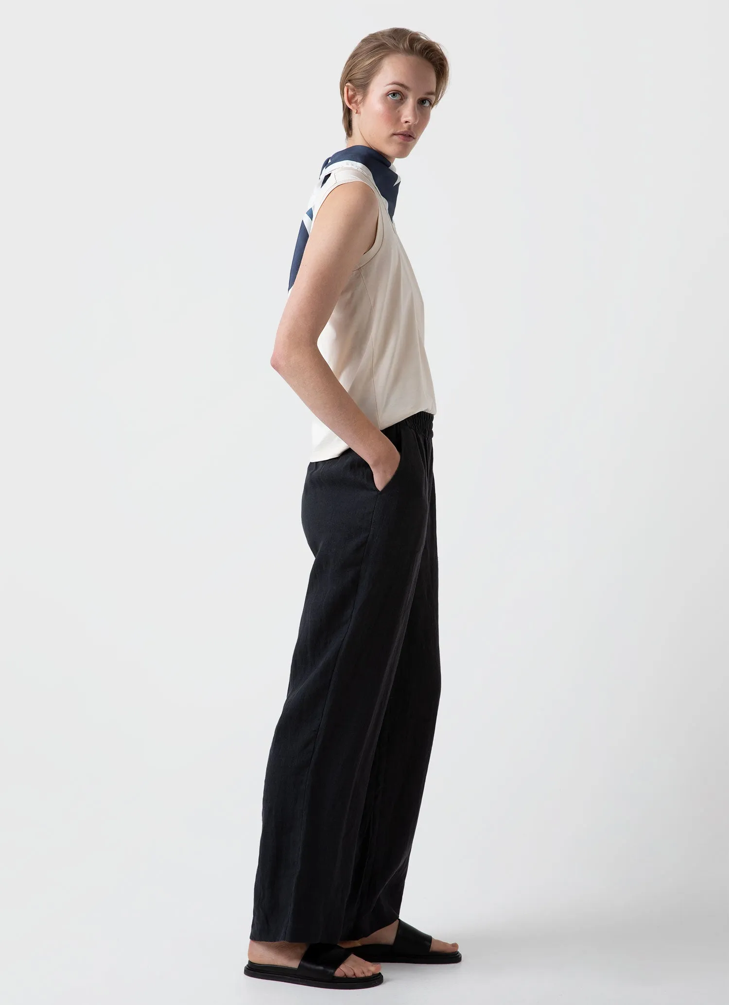 Women's Drawstring Wide Leg Trouser in Black sold by Sunspel product image thumbnail 2