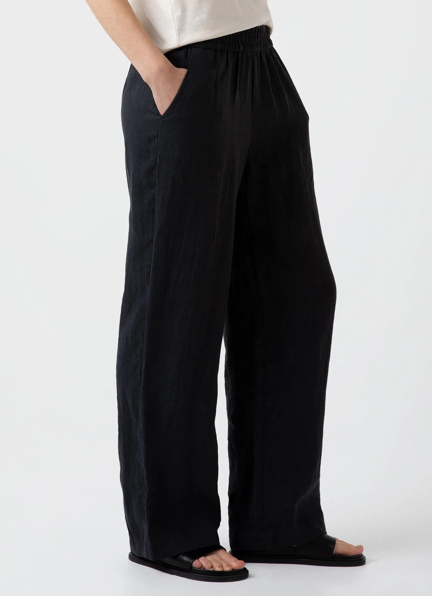Women's Drawstring Wide Leg Trouser in Black sold by Sunspel