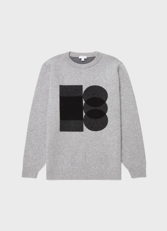 Men's Craig Ward Lambswool Jumper in Grey Melange made by Sunspel