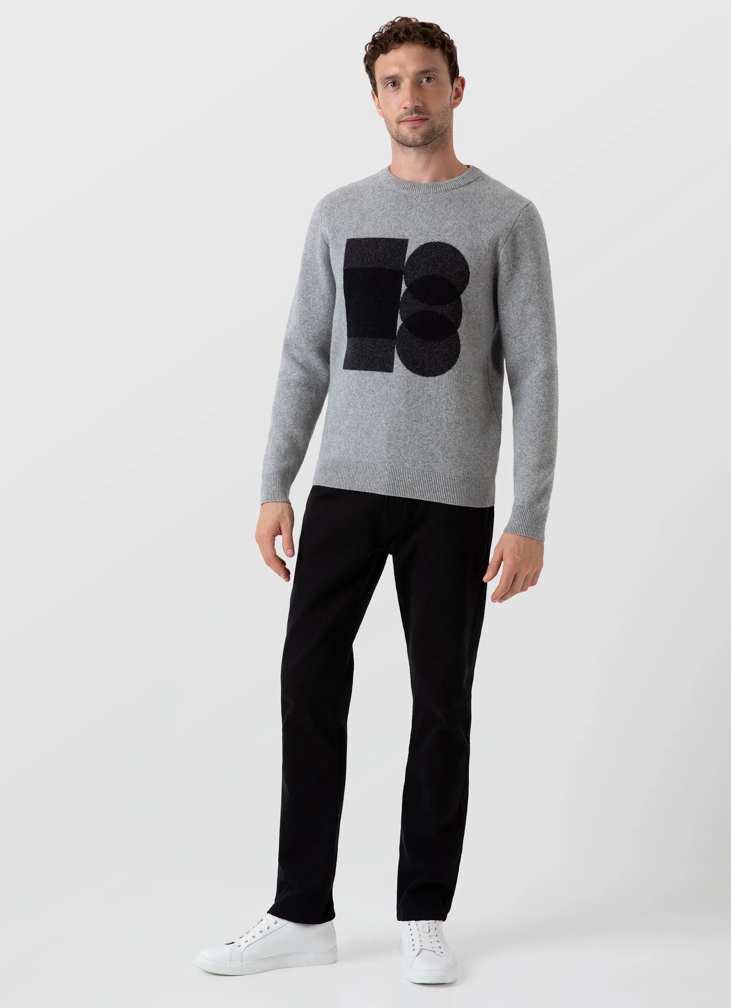 Men's Craig Ward Lambswool Jumper in Grey Melange sold by Sunspel product image thumbnail 3