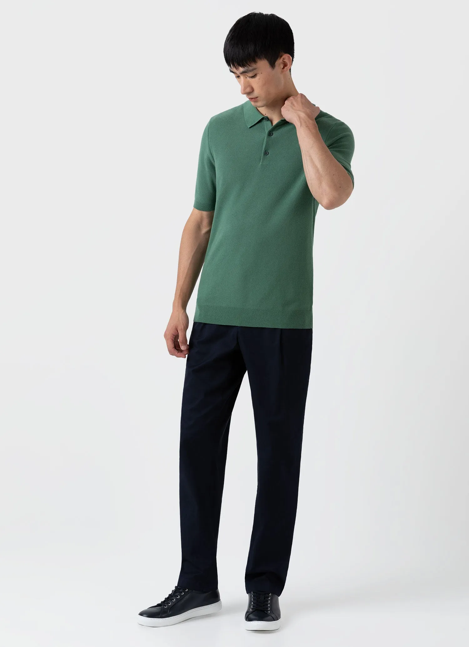 Men's Knit Polo Shirt in Thyme sold by Sunspel product image thumbnail 3