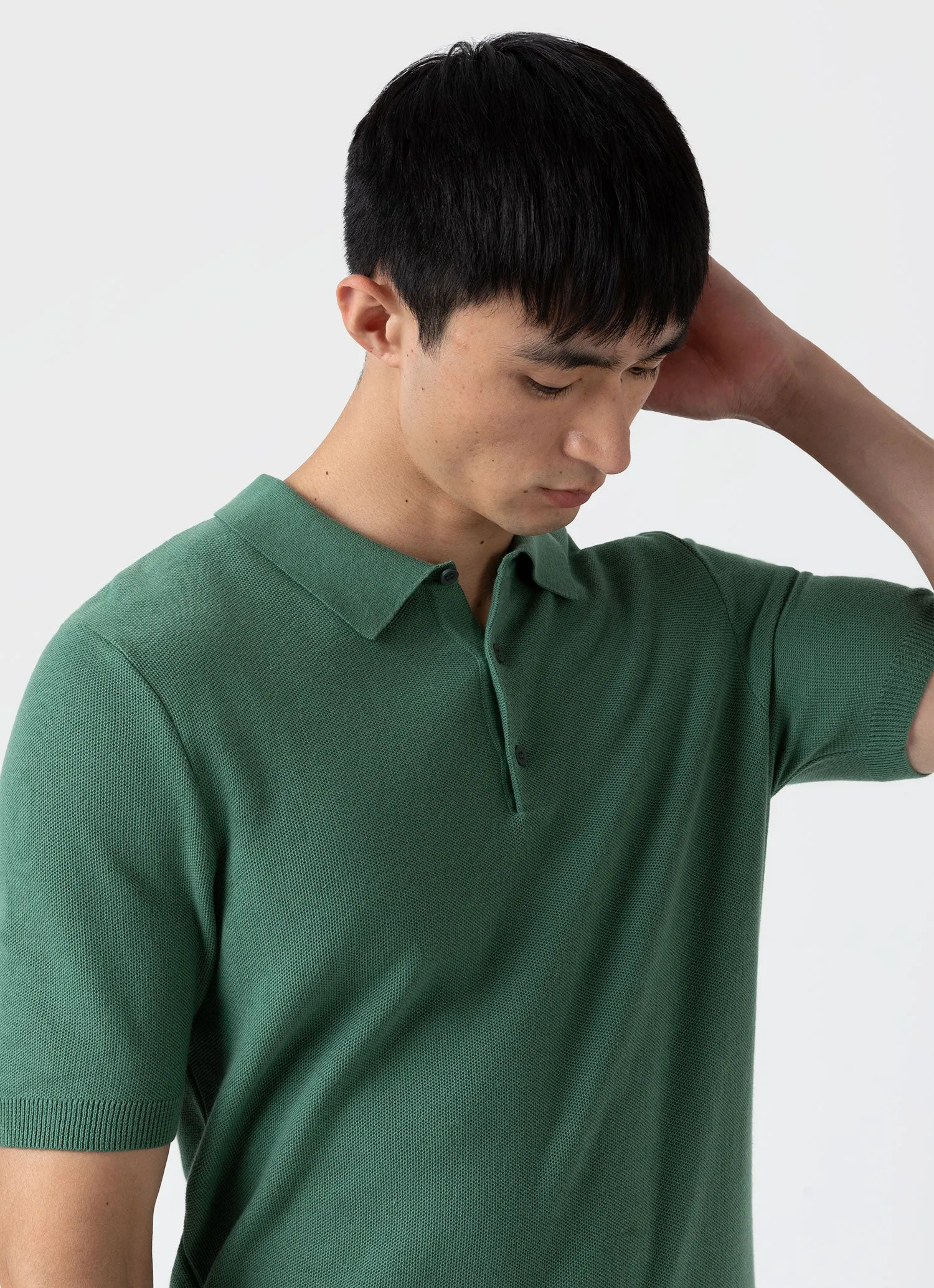 Men's Knit Polo Shirt in Thyme sold by Sunspel product image thumbnail 5