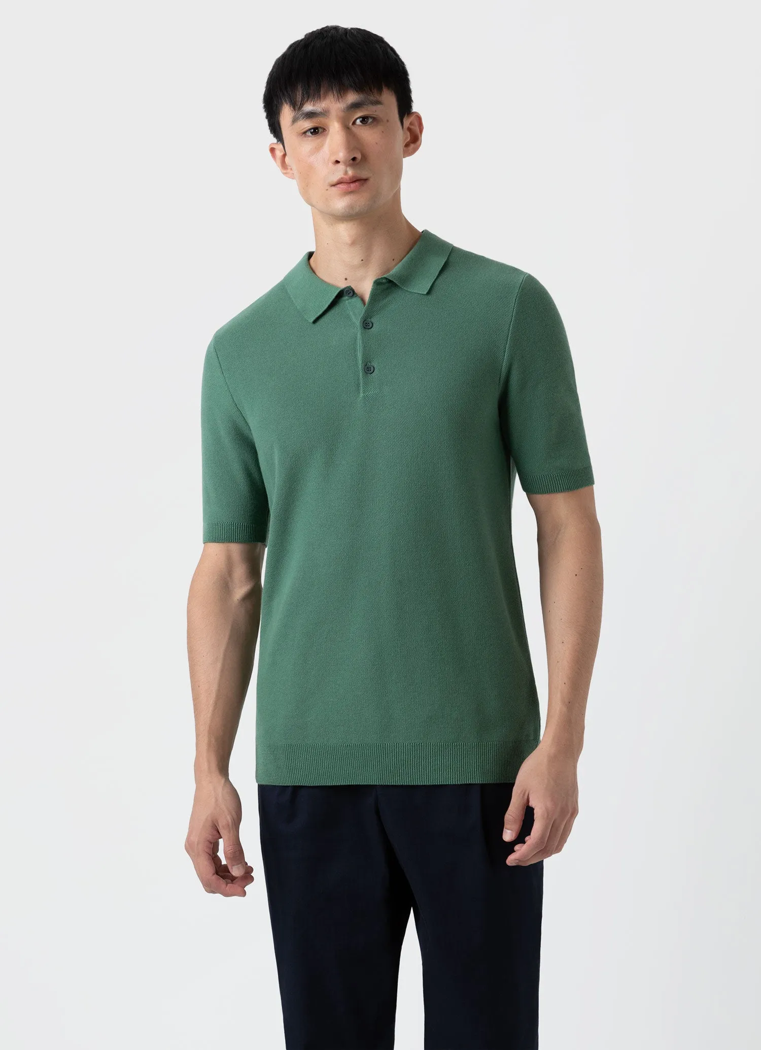Men's Knit Polo Shirt in Thyme sold by Sunspel product image thumbnail 2