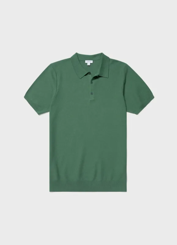 Men's Knit Polo Shirt in Thyme sold by Sunspel