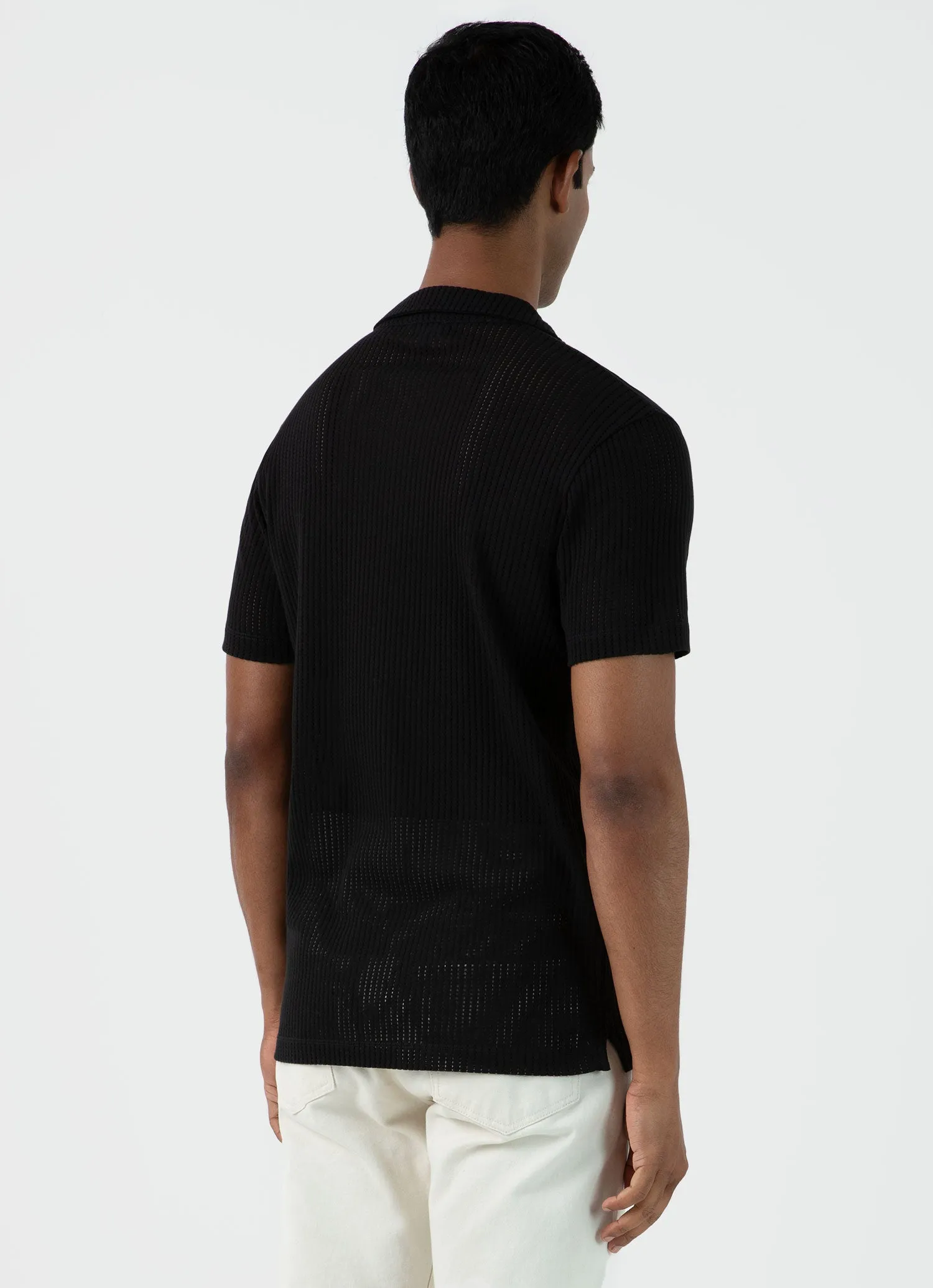 Men's Linear Mesh Polo Shirt in Black sold by Sunspel product image thumbnail 5
