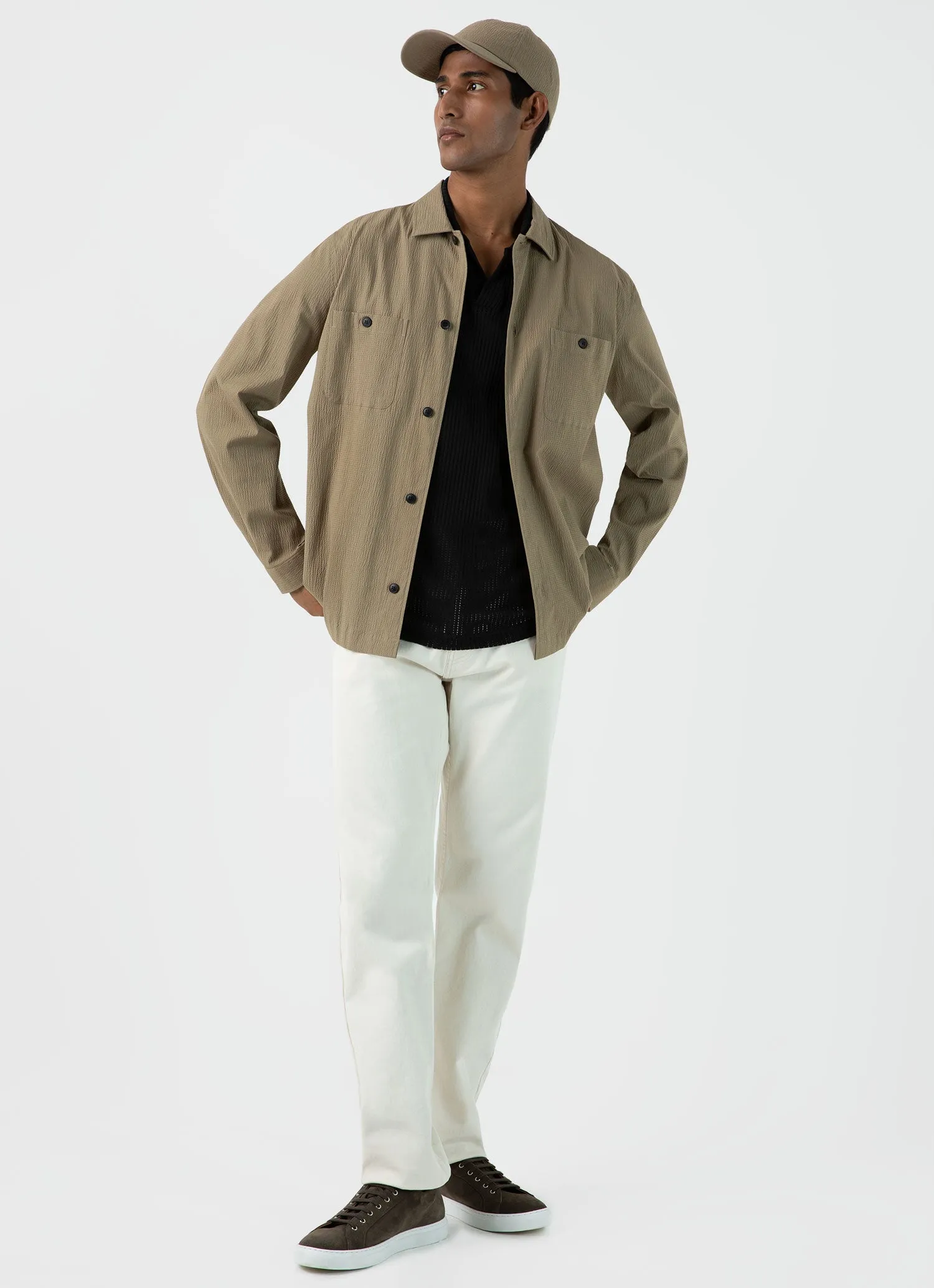 Men's Linear Mesh Polo Shirt in Black sold by Sunspel product image thumbnail 3