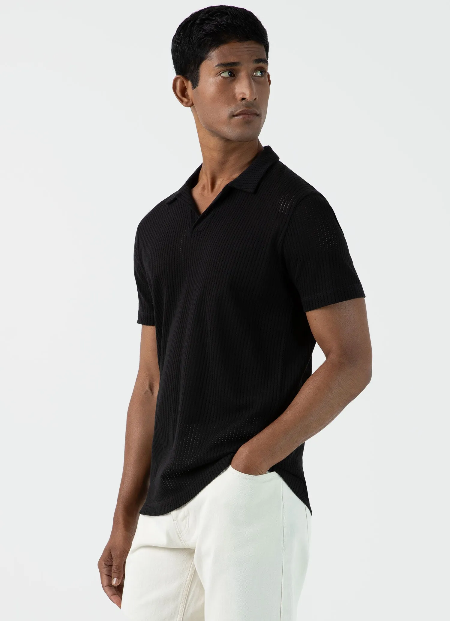 Men's Linear Mesh Polo Shirt in Black sold by Sunspel product image thumbnail 2