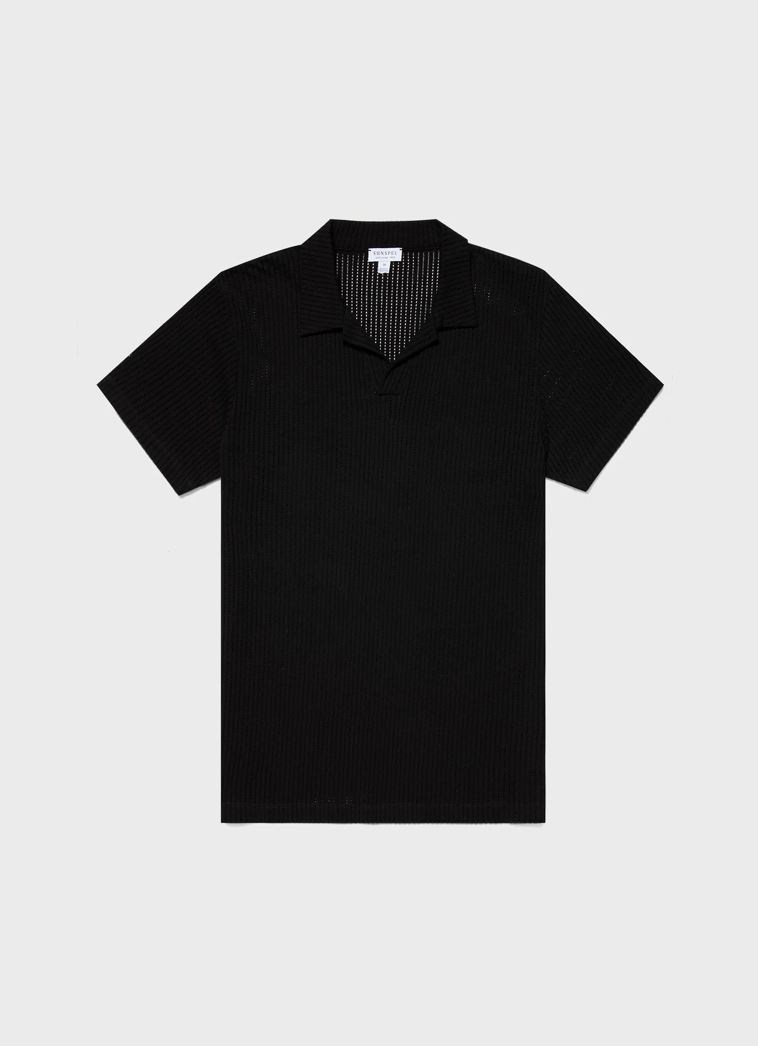 Men's Linear Mesh Polo Shirt in Black sold by Sunspel