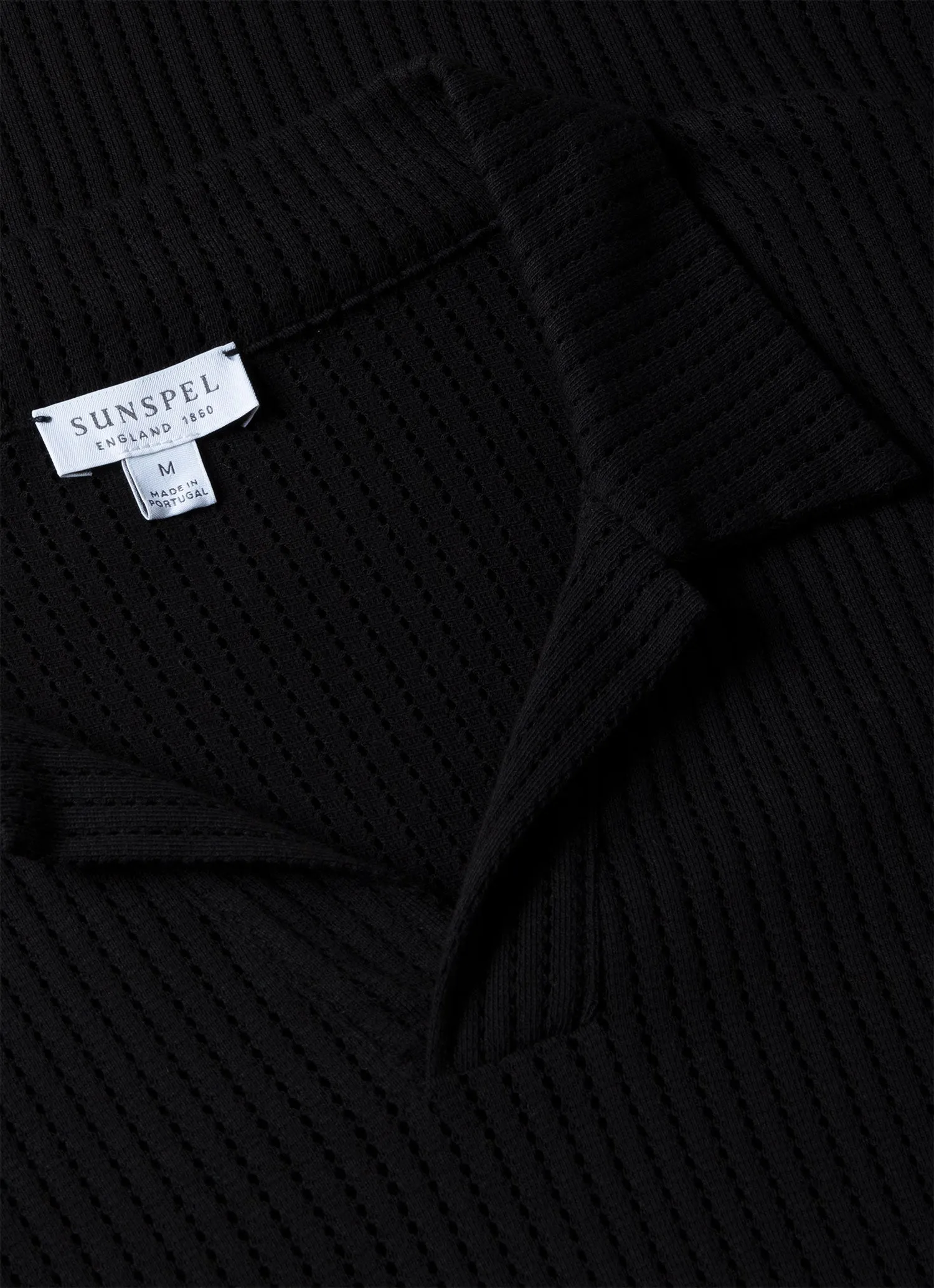 Men's Linear Mesh Polo Shirt in Black sold by Sunspel product image thumbnail 4