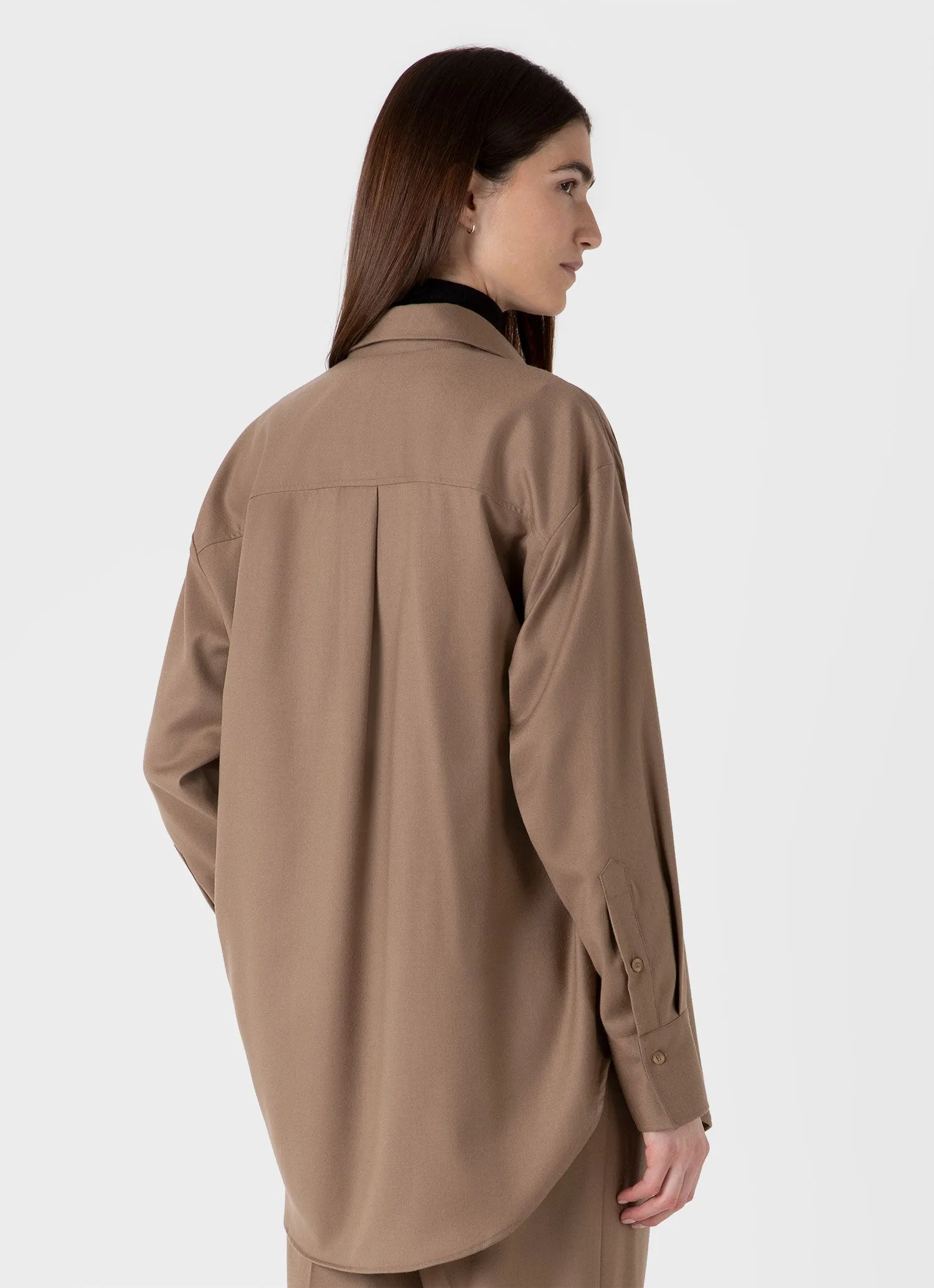 Women's Oversized Wool Flannel Shirt in Light Camel sold by Sunspel product image thumbnail 3