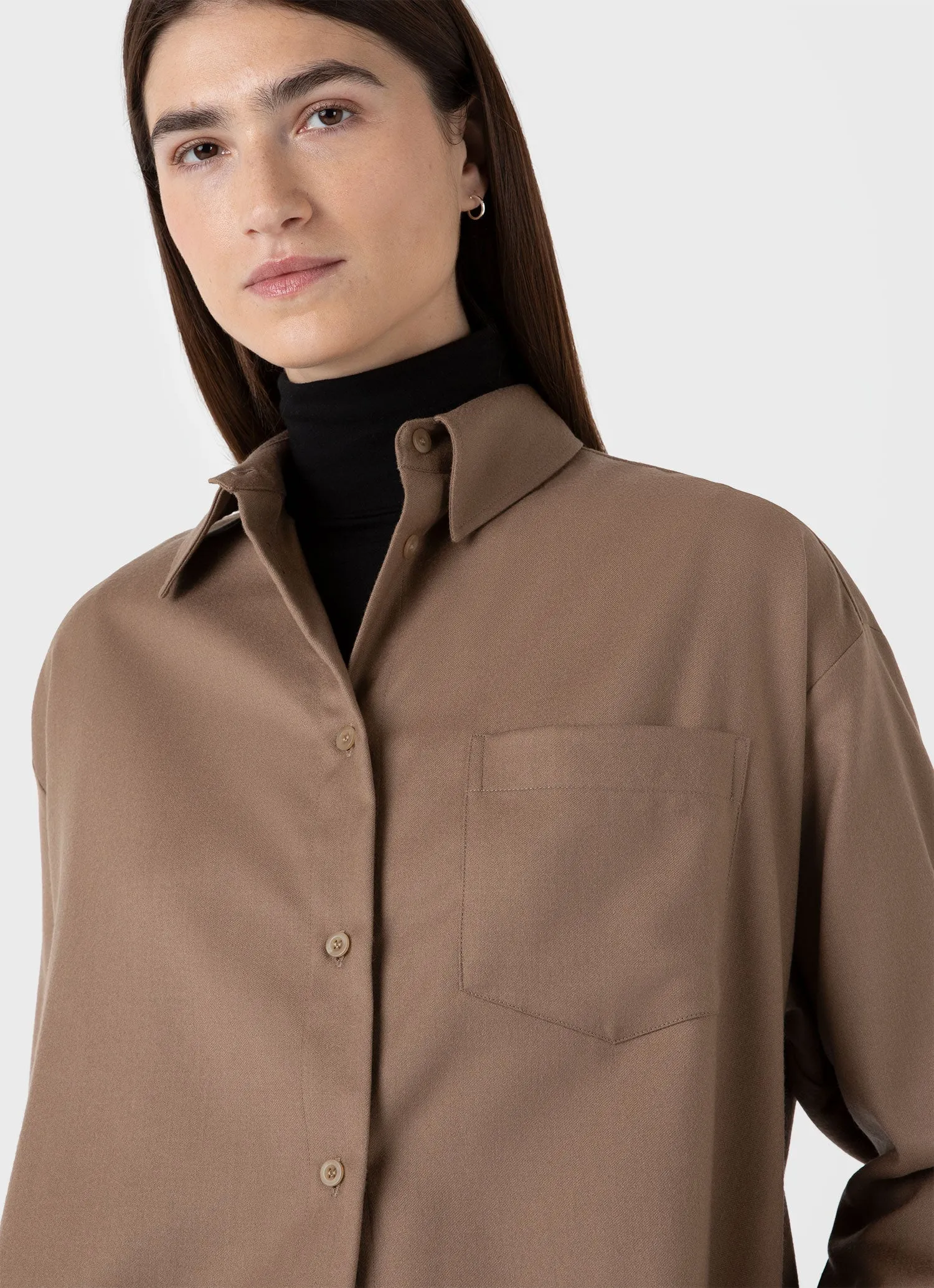 Women's Oversized Wool Flannel Shirt in Light Camel sold by Sunspel product image thumbnail 4