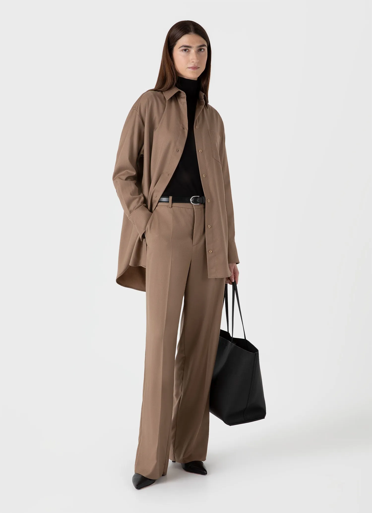 Women's Oversized Wool Flannel Shirt in Light Camel sold by Sunspel product image thumbnail 2