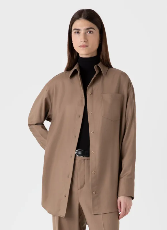 Women's Oversized Wool Flannel Shirt in Light Camel sold by Sunspel