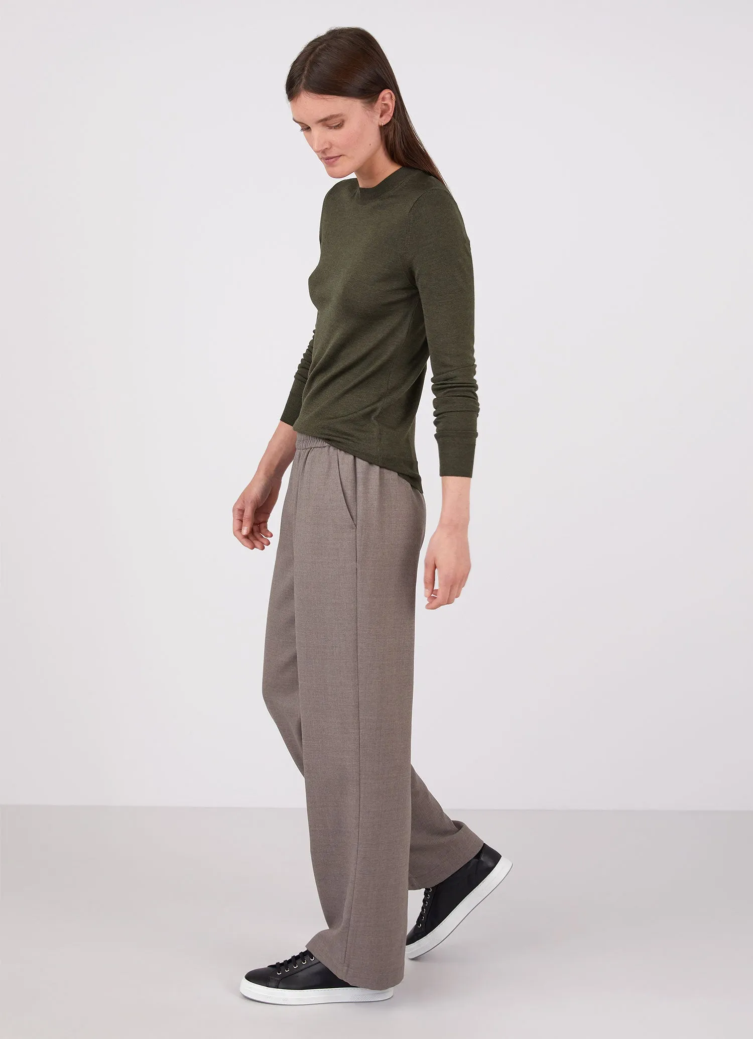 Women's Merino Silk Crew Neck Jumper in Dark Moss sold by Sunspel product image thumbnail 3