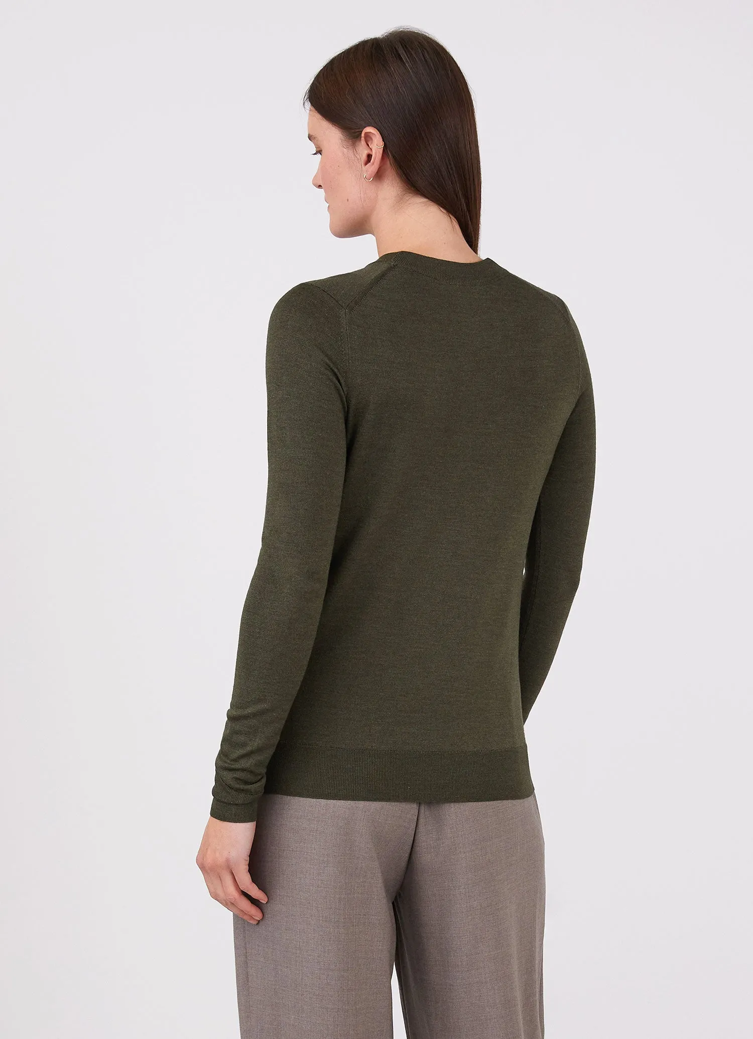Women's Merino Silk Crew Neck Jumper in Dark Moss sold by Sunspel product image thumbnail 4