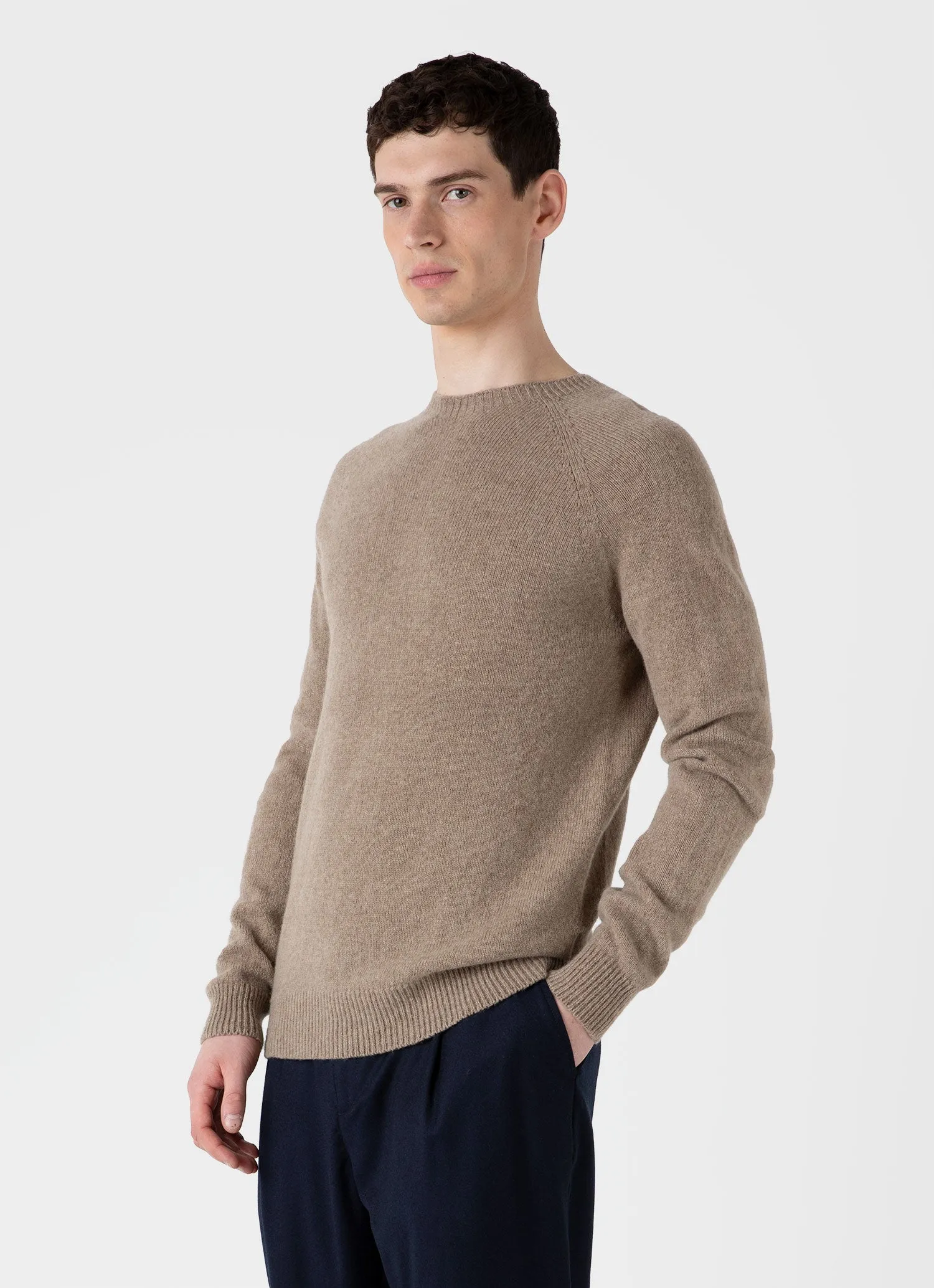 Men's Lambswool Crew Neck Jumper in Sandstone sold by Sunspel product image thumbnail 2