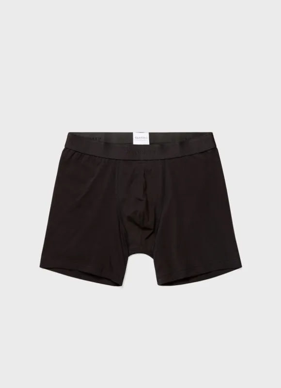 Men's Stretch Cotton Boxer Briefs in Black made by Sunspel